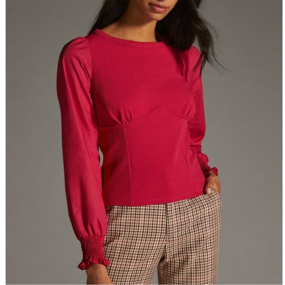 Anthropologie Structured Long Sleeve Top in Wine NWT - Picture 1 of 12